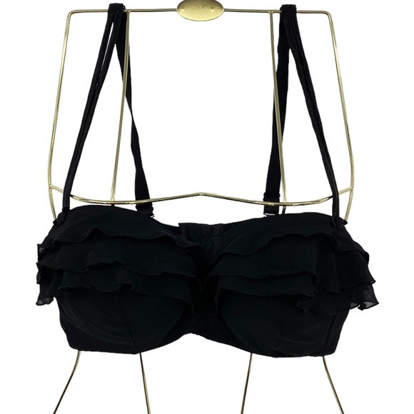 Cacique Bandeau Bra Womens Size 38DD Black Layered‎ Ruffle Underwire Adjustable - Picture 1 of 7